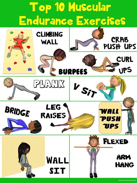 PE Poster: Top 10 Muscular Endurance Exercises | capnpetespowerpe