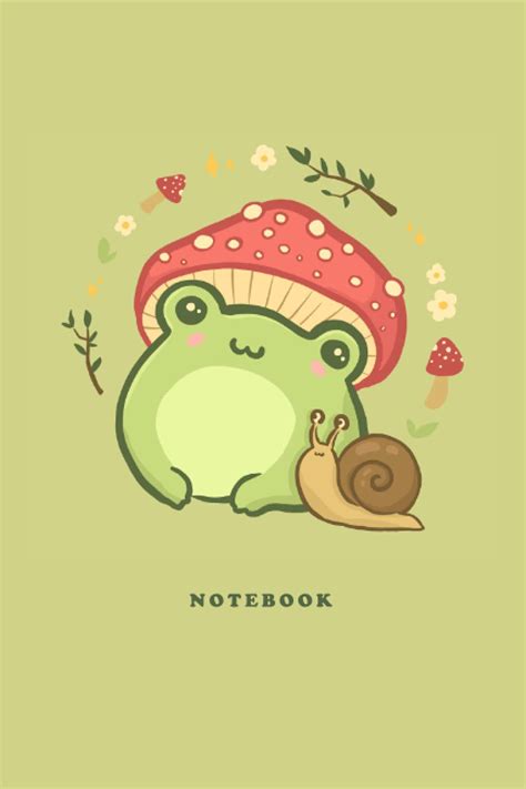 Buy : Cute Frog With Mushroom Hat | Lined Journal | Kawaii Cottagecore ...