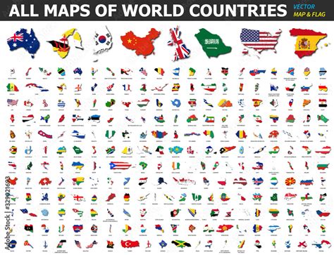 Stockvector All maps of world countries and flags . Collection of ...