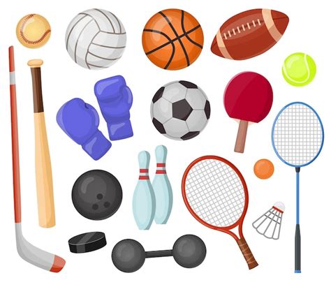 Free Vector | Sport equipment cartoon set. Balls and gaming item for ...