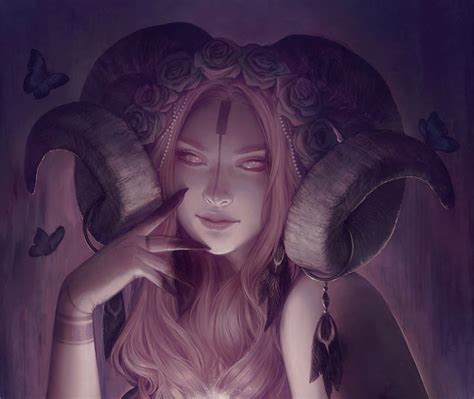 Zodiac ~ Aries, art, zodiac, horns, fantasy, aries, girl, purple, irene ...