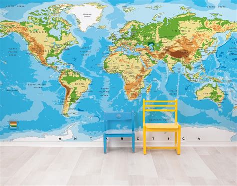 Large Blue World Map Wall Mural. #6134