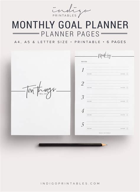 Monthly Planner Monthly Goal Planner 10 Things I will do