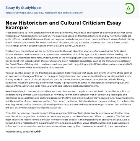 New Historicism and Cultural Criticism Essay Example | StudyHippo.com