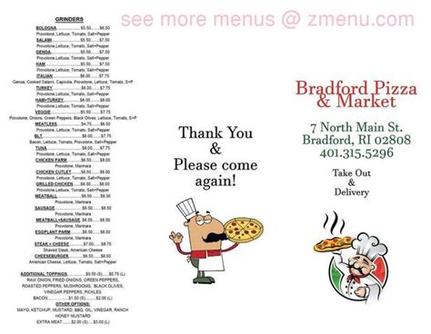 Online Menu of Bradford Pizza and Market Restaurant, Bradford, Rhode ...