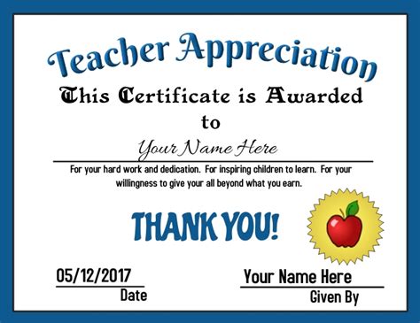 Teachers Appreciation Certificate Templates