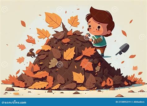 Cute Cartoon Character Making Leaf Pile in Park Stock Image - Image of ...