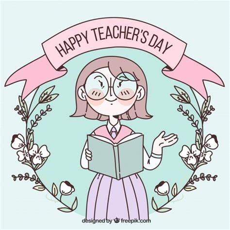 Premium Vector | Happy teacher's day in pastel colours with a flower ...