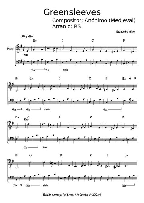 Greensleeves sheet music for Piano download free in PDF or MIDI | Jazz ...