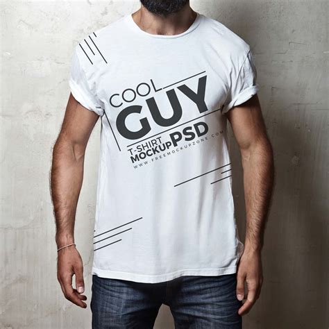 Cool Guy Wearing Round Neck T-shirt Mockup (PSD)