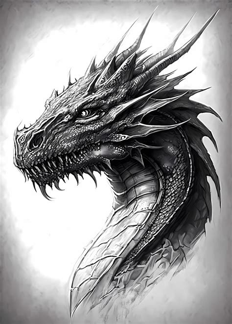 'Realistic Dragon Drawing' Poster, picture, metal print, paint by ...