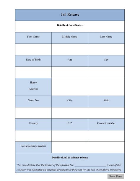 Jail Release Fillable PDF Form by Fillable PDF Forms - Issuu