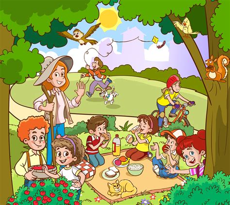 cute little kids picnic together cartoon vector 17588824 Vector Art at ...