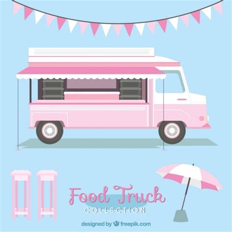 Premium Vector | Pink food truck