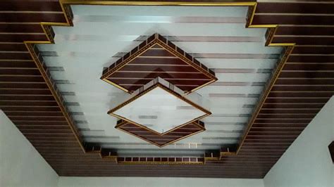 Wooden and Glass Panel Ceiling with Gold Trimmings