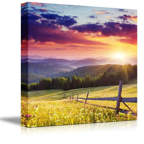 Canvas Prints Wall Art - Majestic Sunset in the Mountains Landscape ...