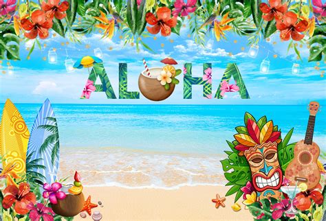 Aloha Luau Party Backdrop Tropical Hawaiian Beach Photography | Etsy