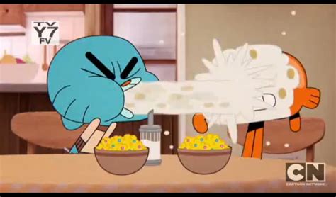 Gumball puking cereal on Darwin - The Amazing World of Gumball Image ...