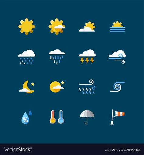 Weather colour icons set flat design Royalty Free Vector