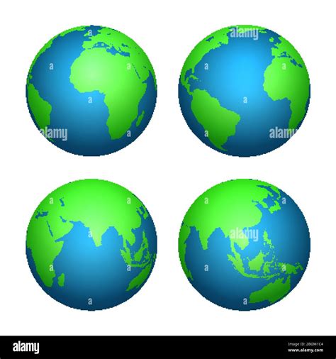 Earth 3d globe. World map with green continents and blue oceans. Vector ...