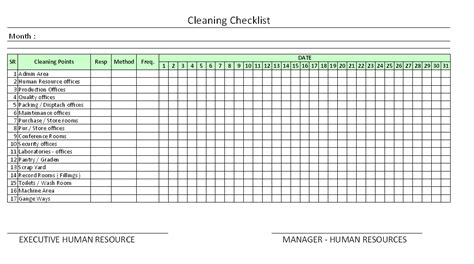 housekeeping checklist for factory excel