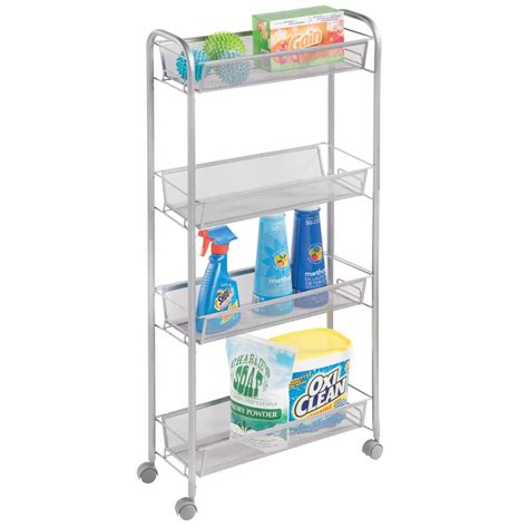 mDesign Steel Slim Rolling Utility Cart Storage Organizer with 4 ...