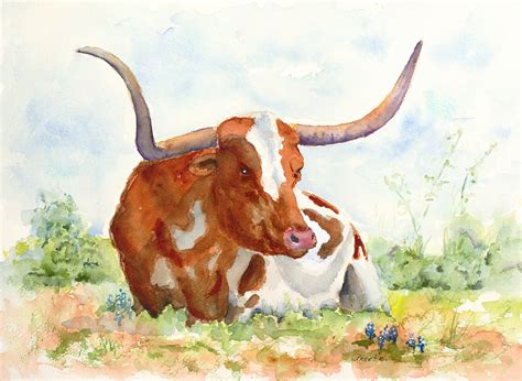 Texas longhorn art print cow wall art cow painting longhorn | Etsy