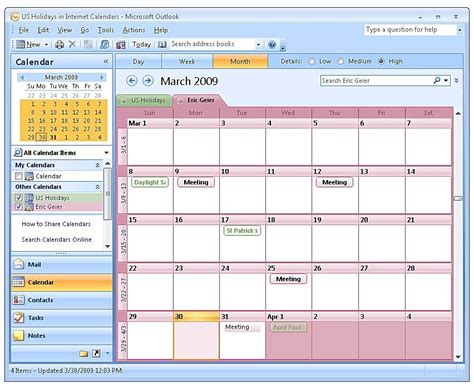 Outlook Calendar Template