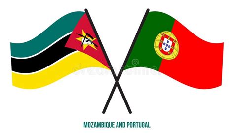 Mozambique and Portugal Flags Crossed and Waving Flat Style. Official ...