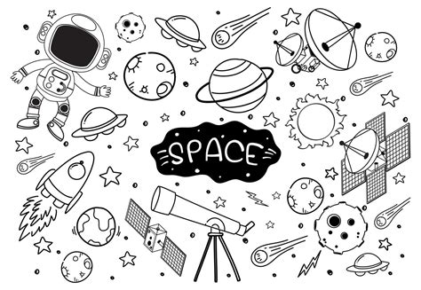 Space element in doodle or sketch style isolated on white background ...