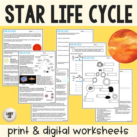 Star Life Cycles- Reading Comprehension Worksheets - Laney Lee