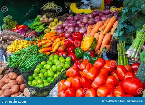 Colorful Display of the Variety Fruits and Vegetables on the Market ...