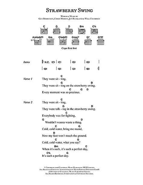 Coldplay "Strawberry Swing" Sheet Music Notes | Download Printable PDF ...