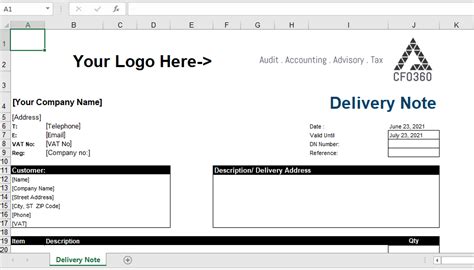 Delivery Note Template Excel Format | Free Download CFO360