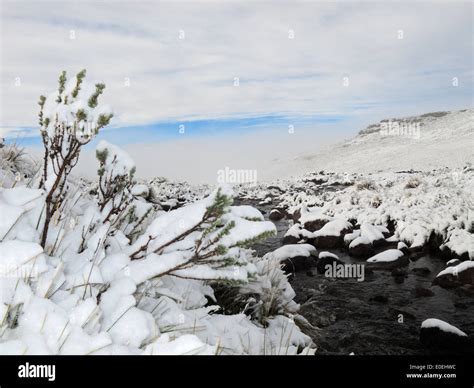 Winter snow landscape in the high Maluti mountains of Lesotho, southern ...