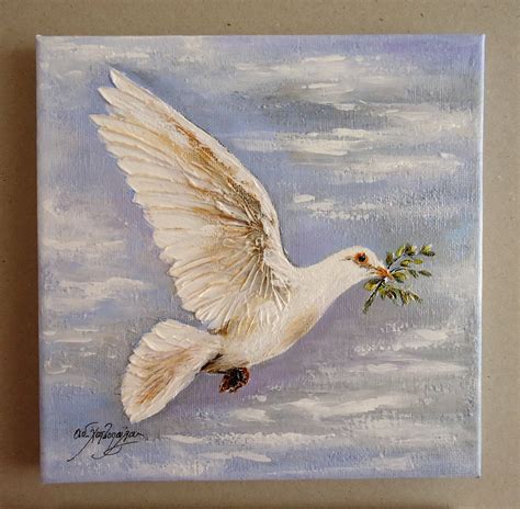 Dove, Original Acrylic Painting, Dove and Olive, Wedding Gift, Mixed ...