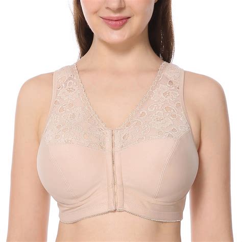 Women's Front Closure Bra Full Cup Wirefree Racerback Lace Plus Size ...