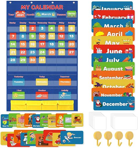 Classroom Calendar Pocket Chart, School Calendar for Kids Learning for ...