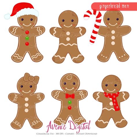 Gingerbread Man Clipart Scrapbook Printables, Holiday Clip Art Set for ...