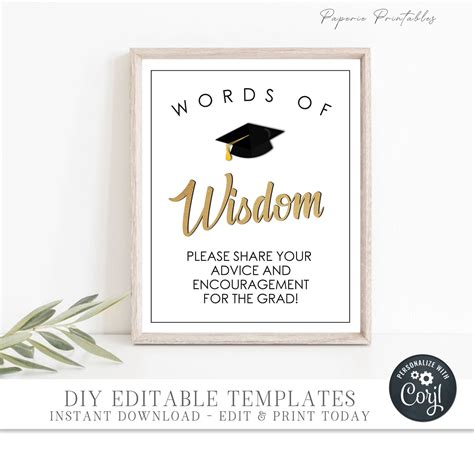 Editable Words of Wisdom for the Graduate Graduation Advice - Etsy