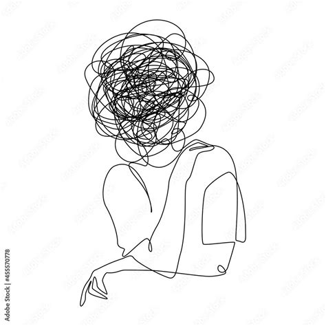 Continuous one line drawing of a woman with confused feelings worried ...