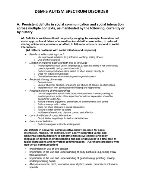 Dsm 5 Autism Diagnostic Criteria