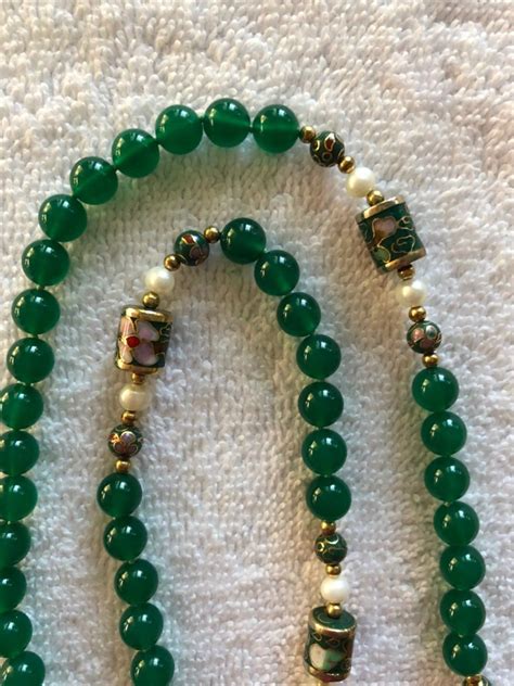 Dark Green Jade Beaded Necklace 30" | Jade bead necklace, Handmade ...