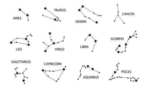 Set of Zodiac Constellation. Night Sky map. Horoscope Symbol. Star ...