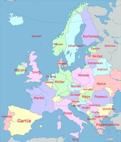 Map of the most common surnames in Europe : r/europe