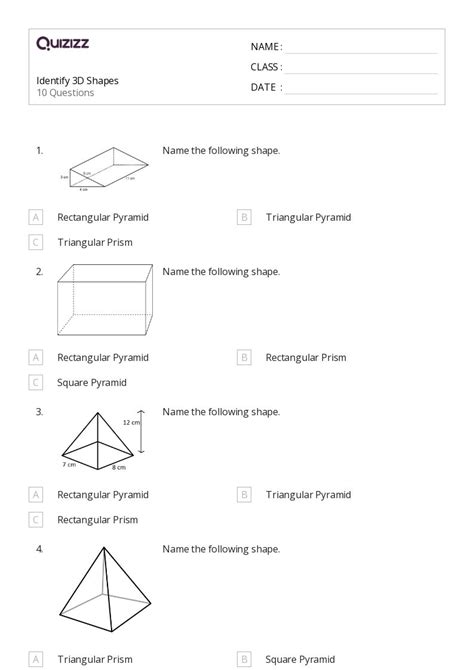 50+ 3D Shapes worksheets for 6th Class on Quizizz | Free & Printable