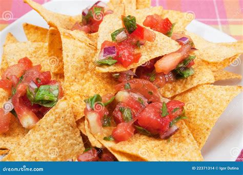 Nachos Corn Chips with Homemade Salsa Stock Photo - Image of sauce ...