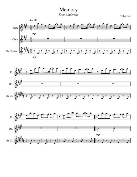 Memory - Undertale (Wind Trio) Sheet music for Flute, Clarinet, Oboe ...