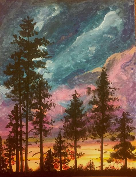 Forest Sunset Original Acrylic Painting 11x14 bright | Etsy