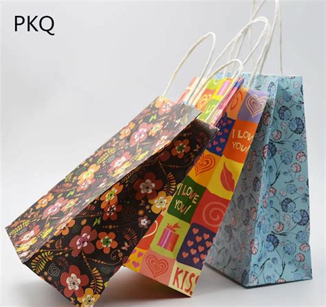 300pcs/lot New Arrival paper bag with handle 13x8x21cm Wedding Party ...